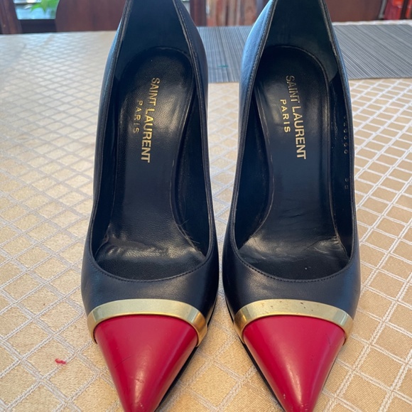 Saint Laurent Paris Bi-Color Black /Red Cap Toe Pointed Heels - Picture 2 of 11
